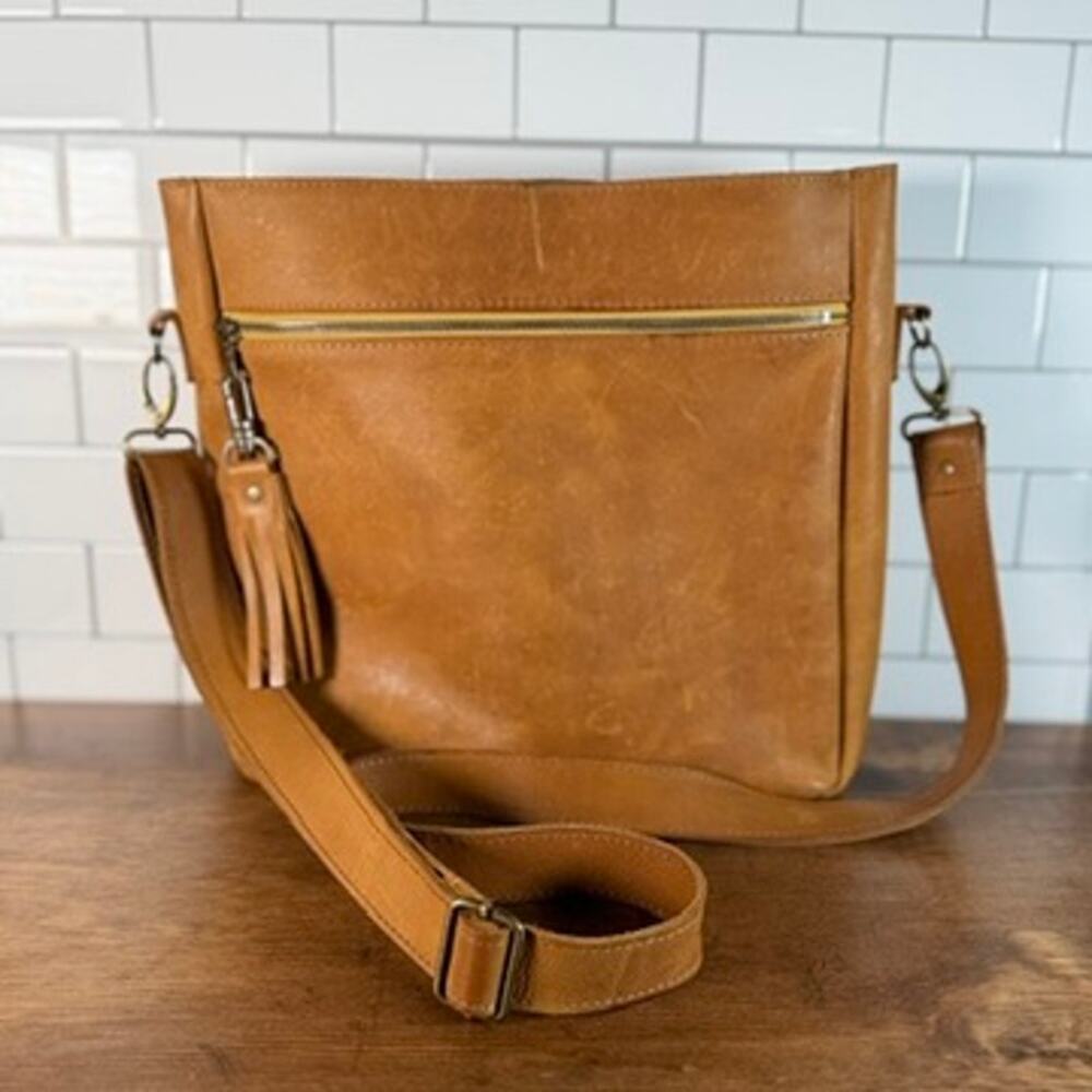 Charlie 7 Bags Tan Leather Crossbody Bucket Tote